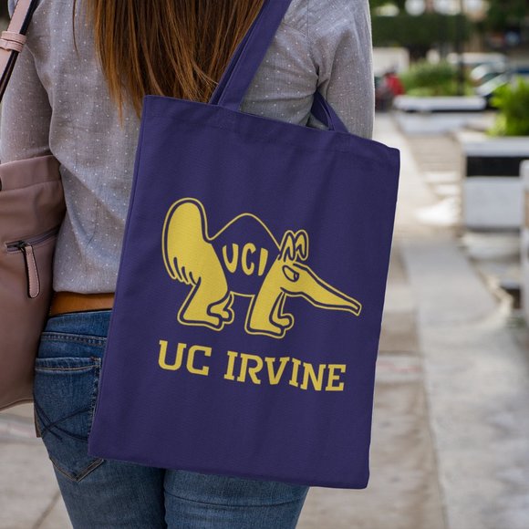 NEW UC Irvine Anteaters 1984 Mascot Logo Wordmark Canvas Medium Tote Bag NAVY - Picture 2 of 2
